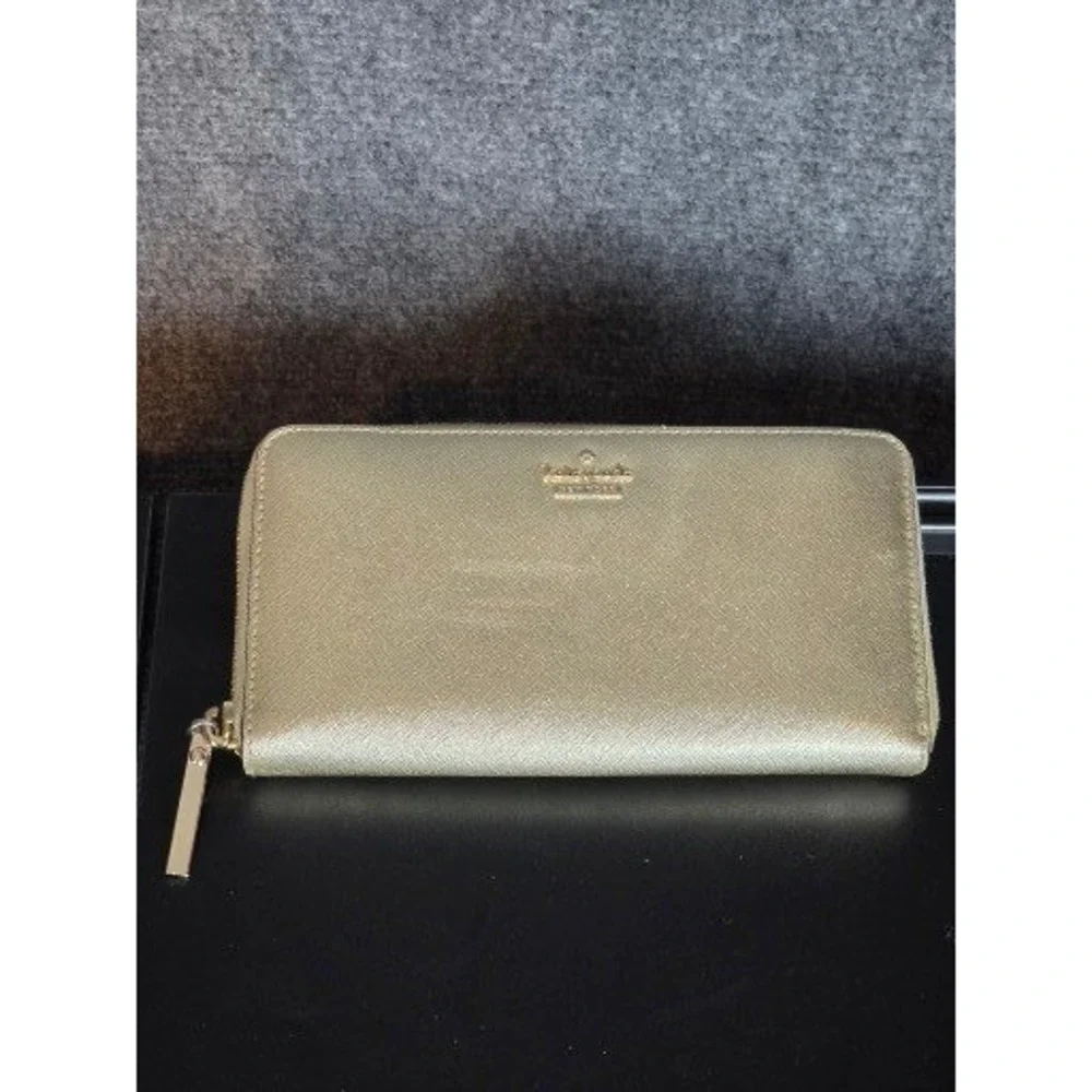 Kate Spade New York Gold Metallic Saffiano Leather Zip Around Continental Wallet